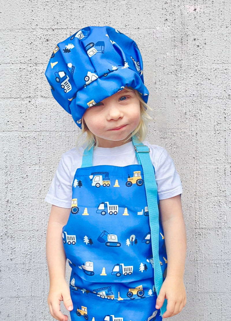 Kids Truck Cooking Apron and Chef Hat Set