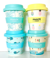 Beach Bundle babychino pack with 4 cups. Blue palm tree, yellow pineapple, blue whale and blue beach babychino cups